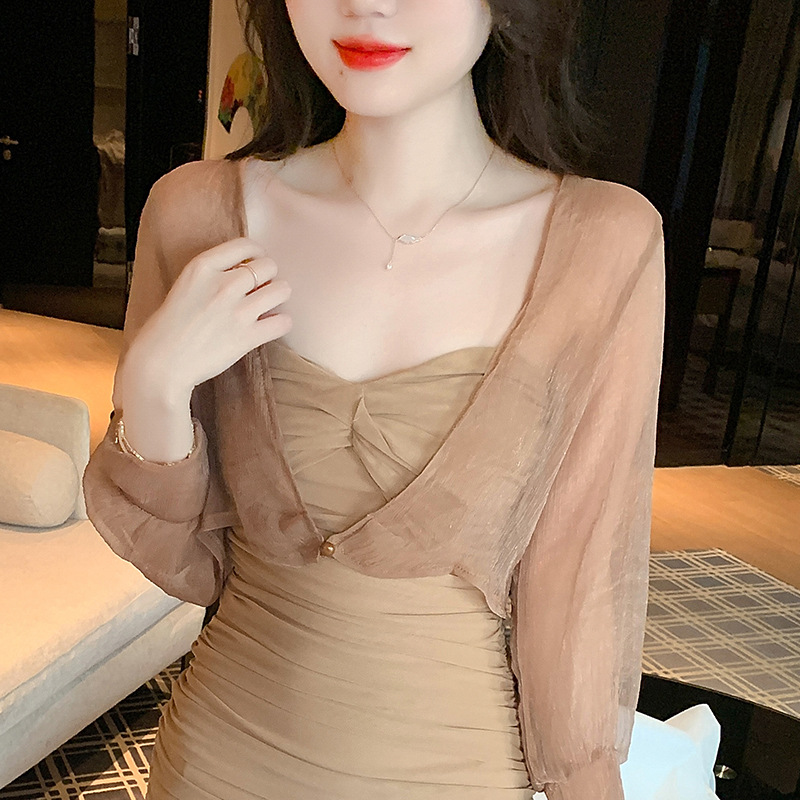 K1313 Small shawl jacket for women 2024 spring and summer new small shoulder versatile chiffon sun protection clothing ultra-thin short outer wear