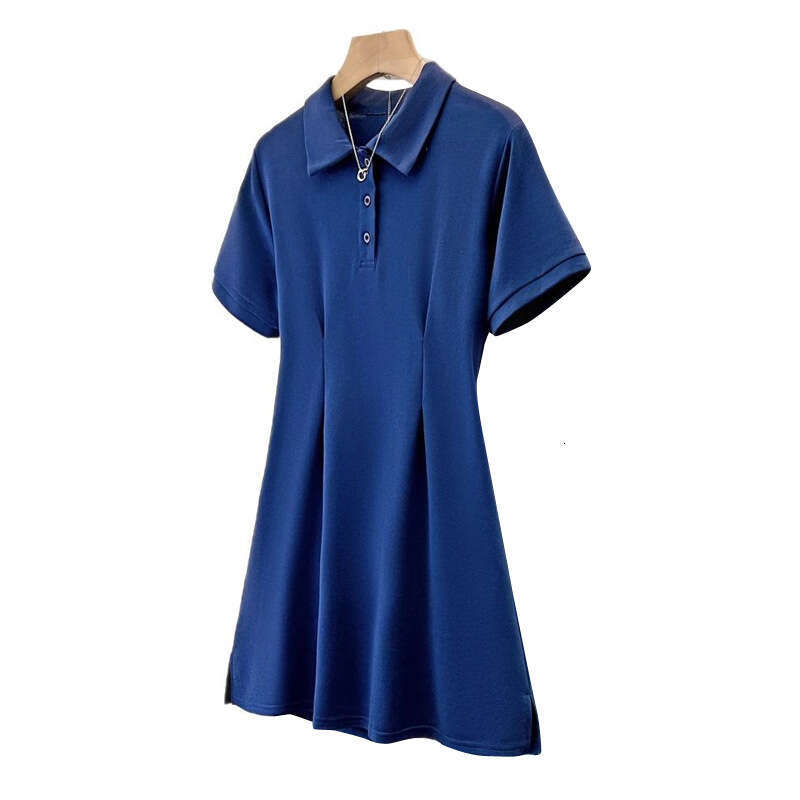 Korean Chic Summer Niche Turn-Down Collar Slim Fit Solid Color Sleeve Petite Bodycon Dress Short Skirt B5