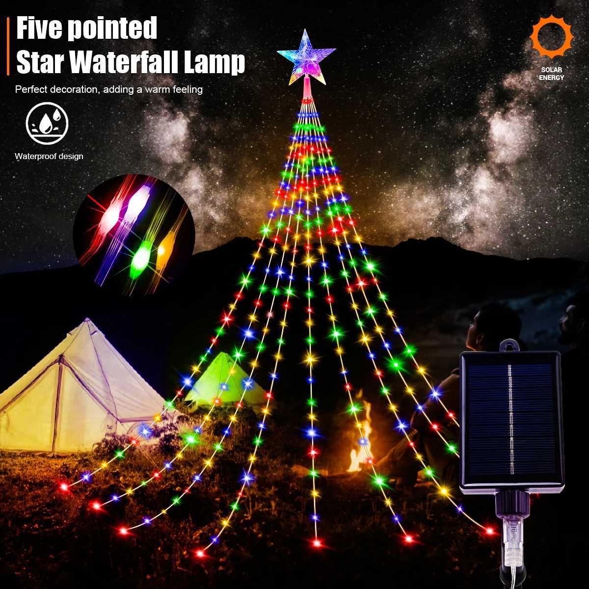 Solar Outdoor String Lights 280 LED Star Fairy Lights 9 Strands 9.8ft Waterfall Tree Lights 8 Modes Waterproof For Garden Decor XJ250710