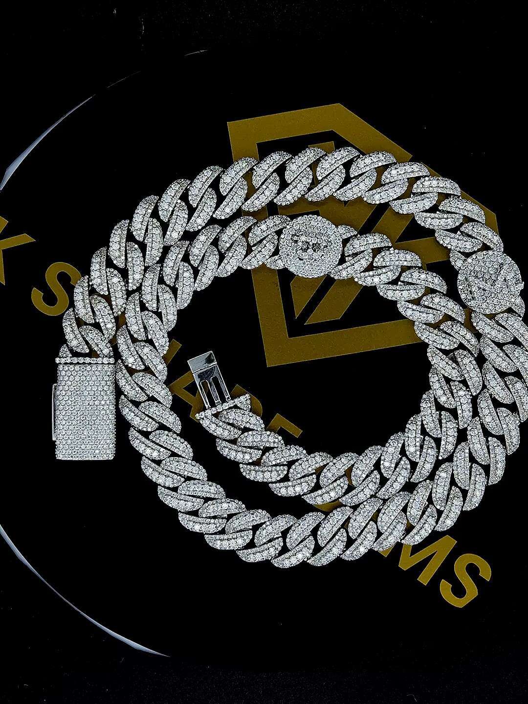 13 mm Miami Cuban Chain Moissanite Diamond Miami Cuban Link Chain Necklace Solid 925 Silver 22 Inch PASSES DIAMOND Tester!!!