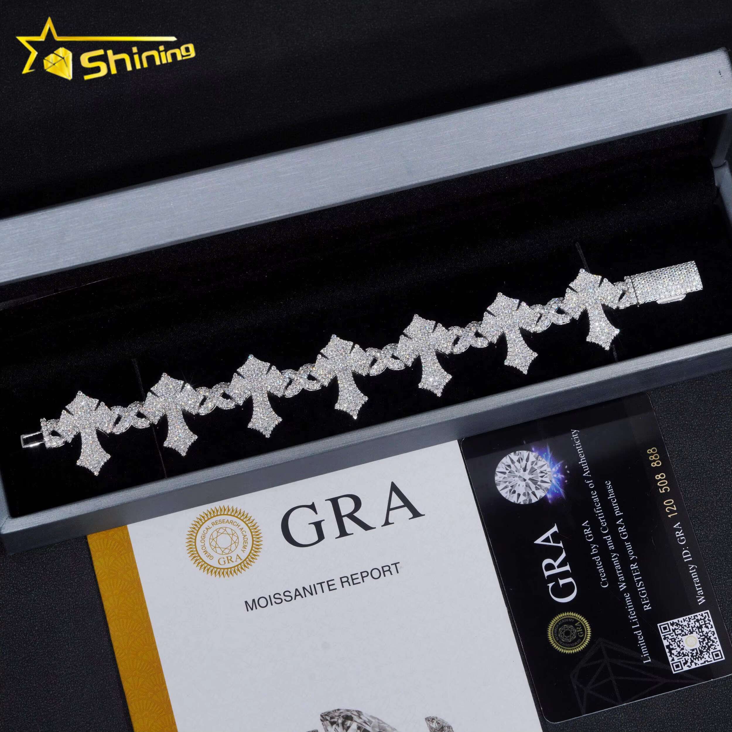 High-end Hip Hop Style Cross Infinity 925 Sterling Silver VVS Moissanite Cuban Link Bracelet