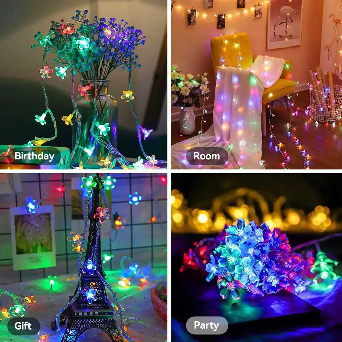 1PC Flower Fairy Lights Battery Operated String Lights Waterproof 10/20/30/40 LED Cherry Blossom Lights For Party Wedding Decor XJ250710
