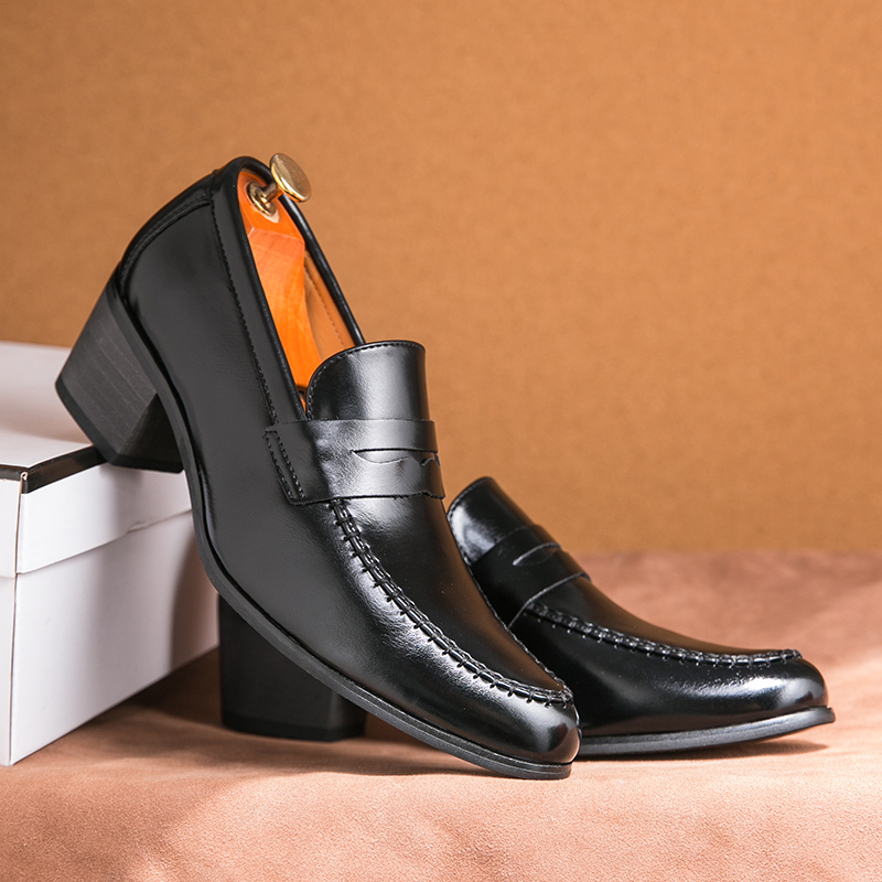 505- New Fashionable Retro Height Increasing Cuban Business Casual Shoes, European and American Pointed Leather Shoes, One Step Formal Men's Shoe