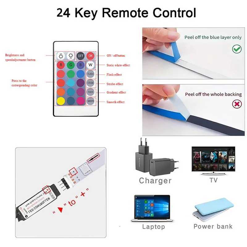 Bluetooth LED Strip Lights SMD 5050 RGB APP Remote Control Flexible Ribbon Diode Lamp Tape TV Backlights Game Room Home Decor XJ250710