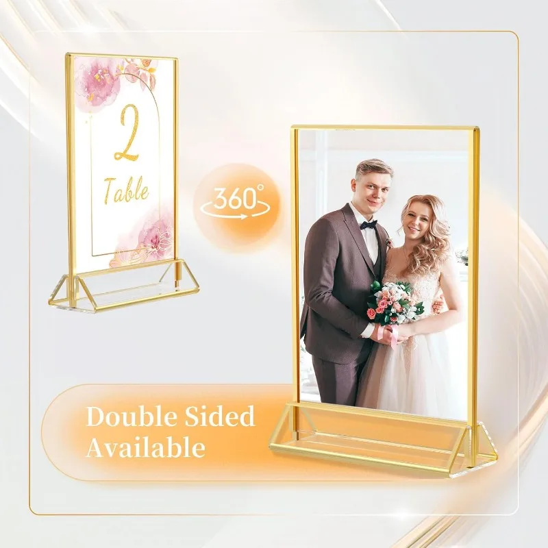 Acrylic gold triangle table, card horizontal and vertical double-sided photo frame, display rack transparent H260306