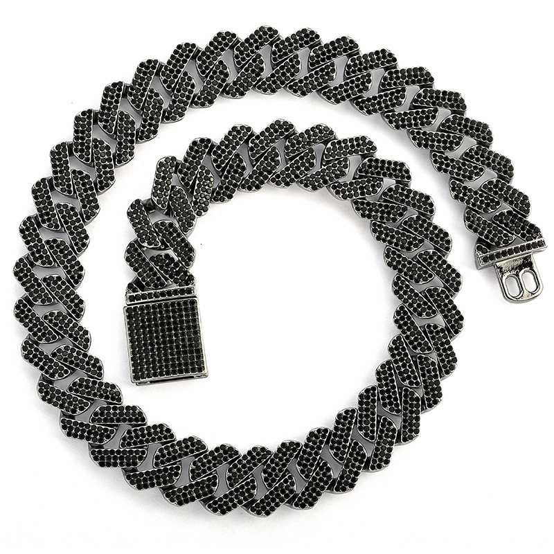 20MM Hip-Hop Full Thick Necklace Zinc Alloy Rhombus Exaggerated Three-Row Dia Cuban Chain for Men