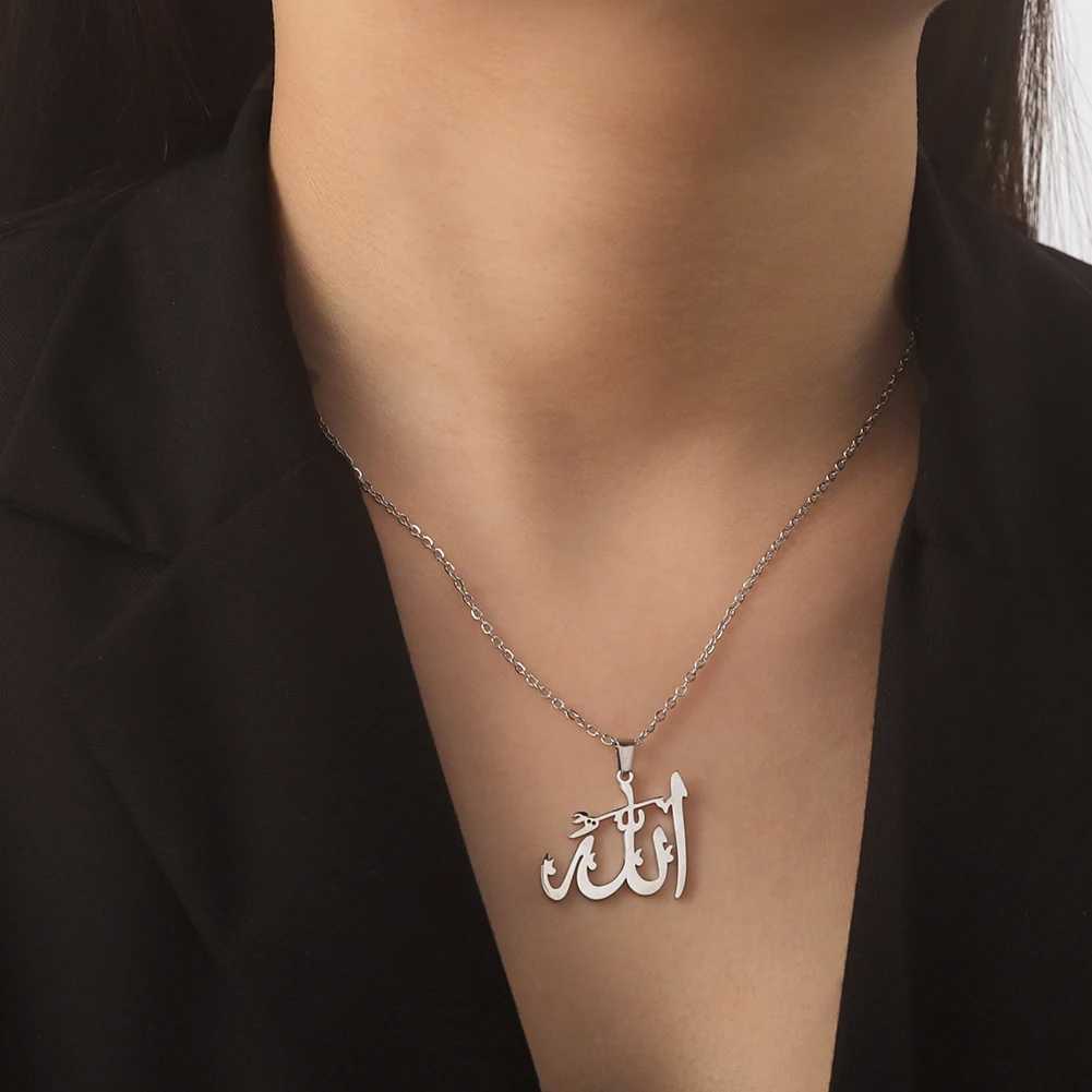 Lucktune Arabic God Allah Pendant Necklace Stainless Steel Islamic Muslim Choker Chain Necklace for Women and Men Classic Jewelry Gift W250710