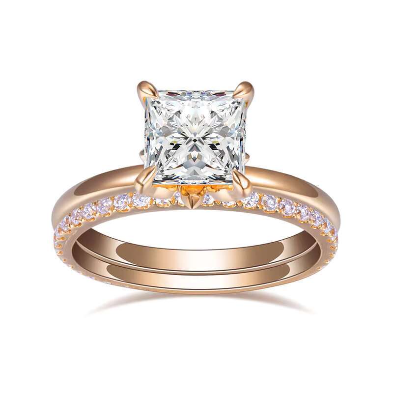 Messi Gems 18K Yellow Gold Square Cut EF 6.5X6.5mm Moissanite Ring Set for Wedding