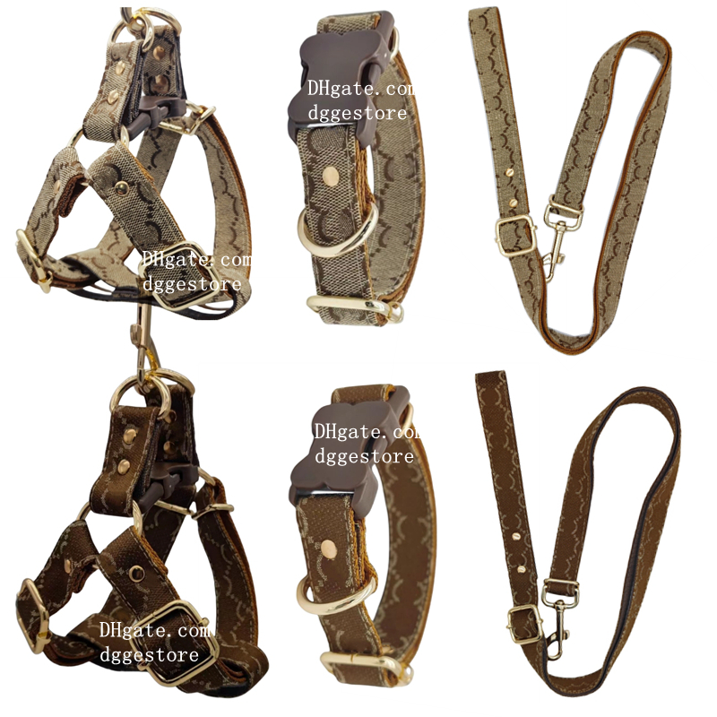 Designer Dog Harness Collar Leash, Classic Letter Pattern Harness, Easy Walking Comfortable Control,Thickened Double-Layer Nylon Harness Vest for Small Large Dog 213