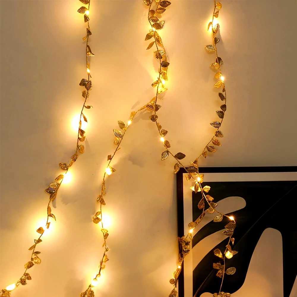 2M 20LED Golden Artificial Leaf String Lights Fairy Lights for Home Bedroom Living Room Patio Steps Theme Party Decoration XJ250710