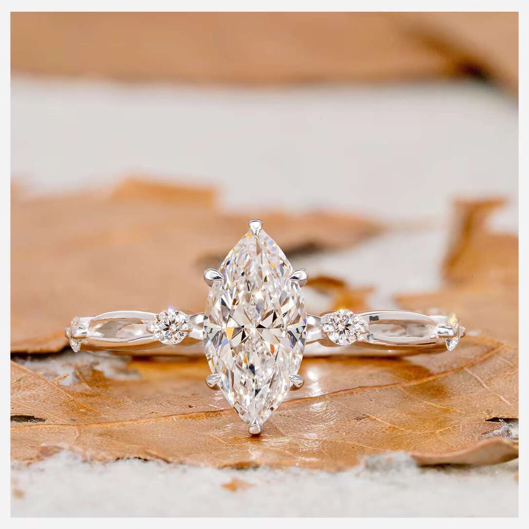 Elisa Jewelry CVD Lab Grown Diamond Round Marquise Cut Engagement Wedding Ring 10K 14K 18K Real Gold Melee Diamond Fine Jewelry