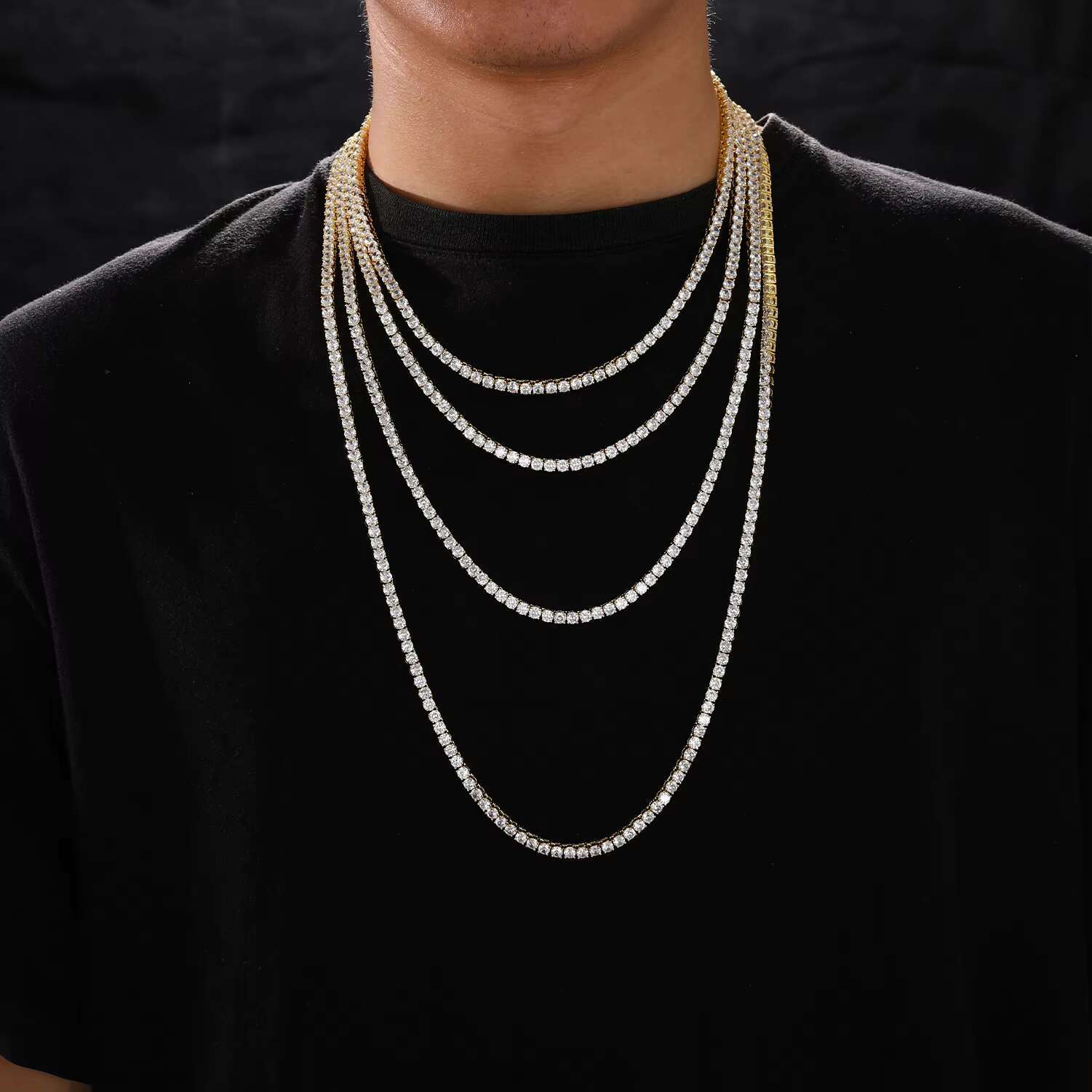 Fashionable Men Women Jewelry Wholesale White Gold 3mm-5mm Brass Micro Paved 5A CZ Diamond Classic Tennis Chain