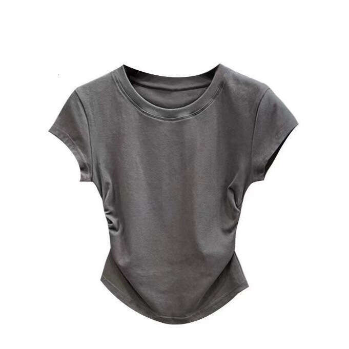 Spicy Girl Pure Desire Waist-Cinching T-Shirt Sleeve Summer New Solid Color Base Pullover Slim Fit Short Top Women B5