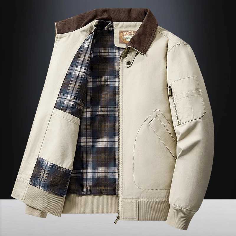Mens Wash Jacket Multi-Pocket Cotton Middle-Aged And Elderly Stand Collar Overalls Jacket Mens Business Jacket W250711