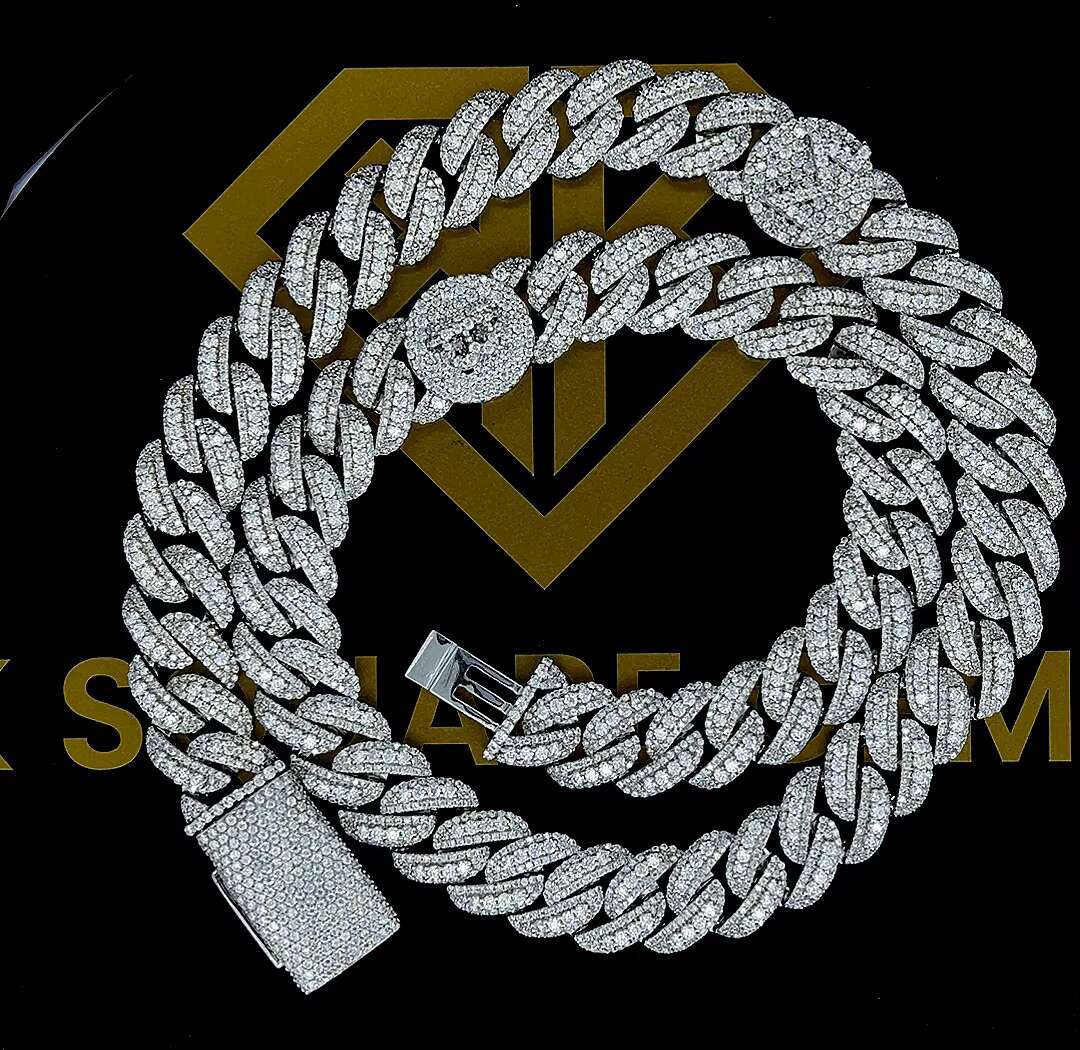 13 mm Miami Cuban Chain Moissanite Diamond Miami Cuban Link Chain Necklace Solid 925 Silver 22 Inch PASSES DIAMOND Tester!!!