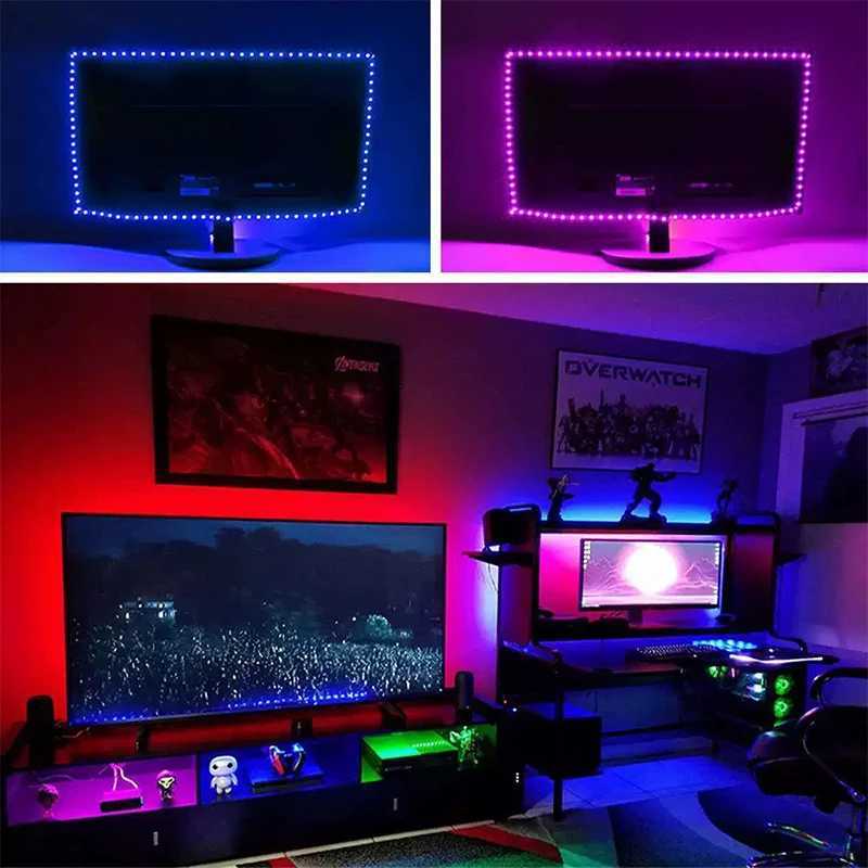 Smart RGB LED Strip Lights USB 5V Music Sync RGB 5050 LED Lights for TV Backlight Wall Room Decoration 1m 2m 3m 4m 5m RGB Tape XJ250710