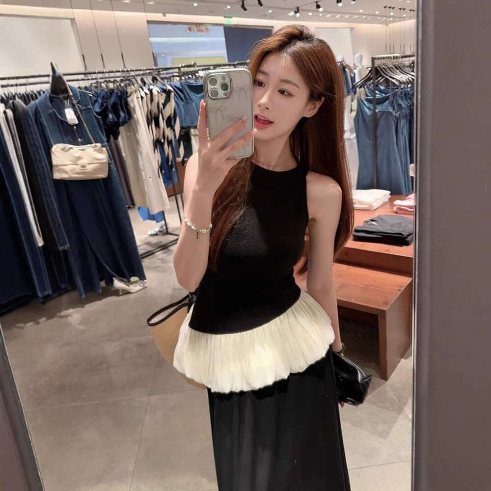 Summer Outfit Fashionable Elegant Design Patchwork Halter Neck Tank Top And Skirt Two-Piece Set For Women B5