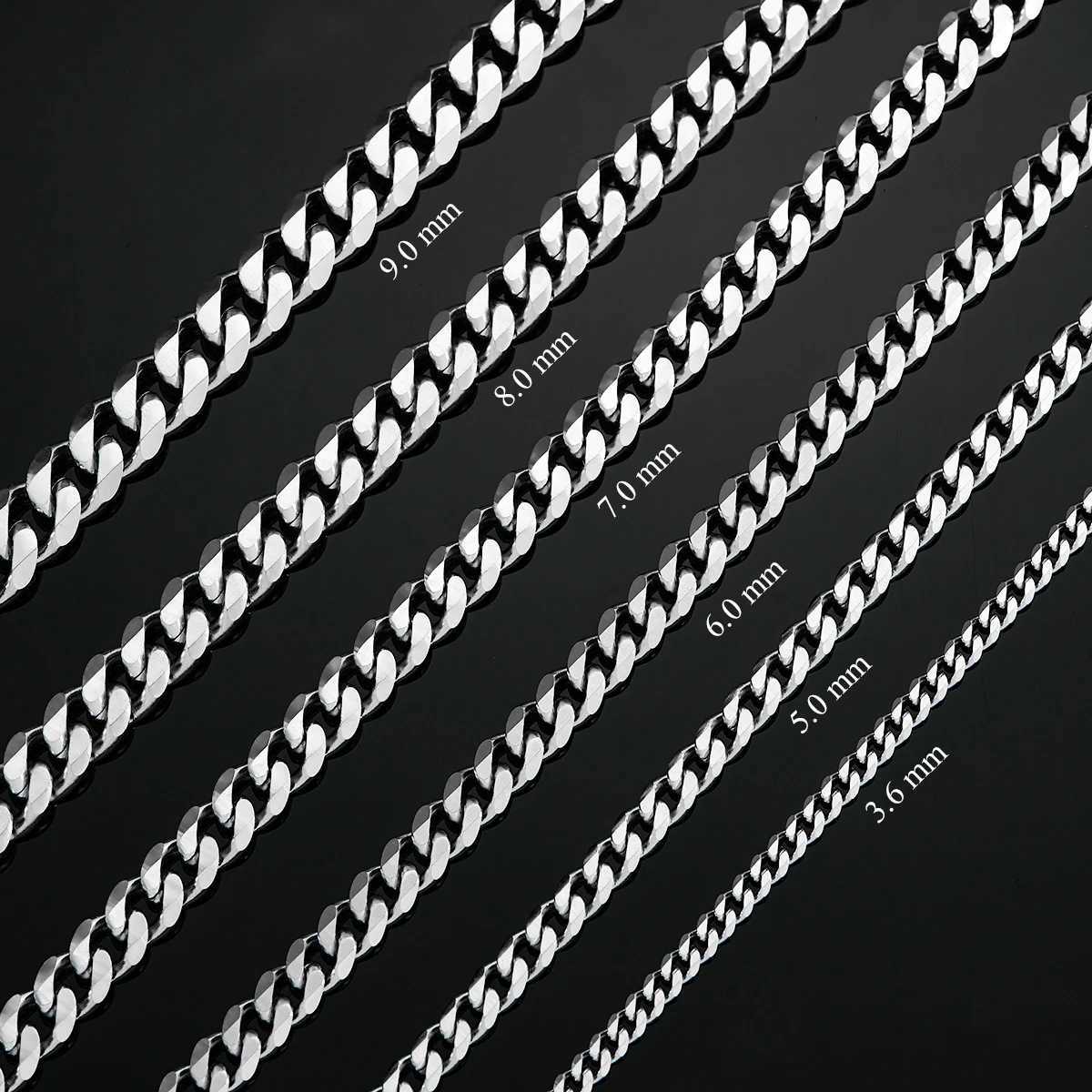 Cuban Link Chains Stainless Steel Classic Men Boy Curb Chunky Silver Color Necklace 3.6mm to 11mm 14 to 30 Inches W250710