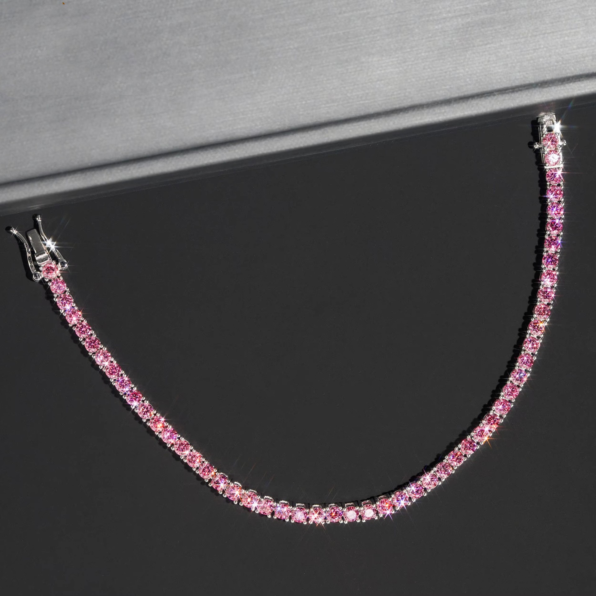 New Arrivals Hip Hop Fashion Jewelry 4mm Pink Moissanite Tennis Chains 925 Sterling Silver Iced Out Tennis Chain & Bracelet
