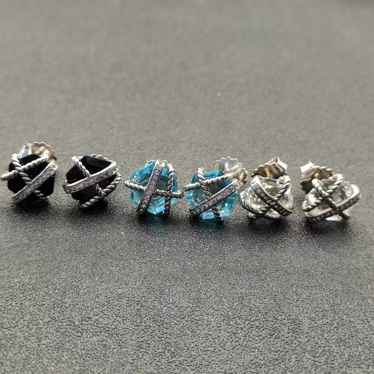 Women's Everyday Black Blue White Zirconium Studs with Diamond Accents