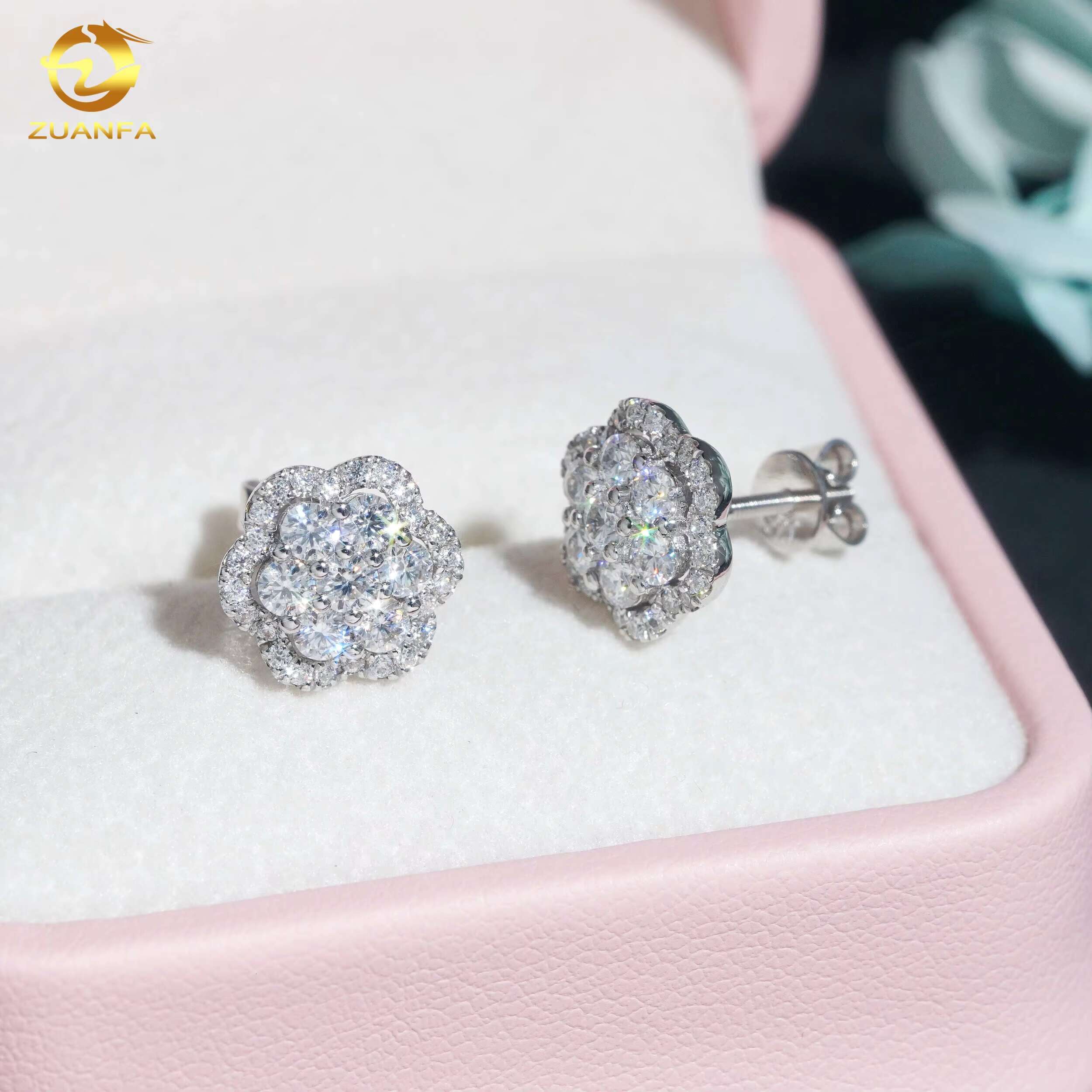 IGI Certificate Fashion Flower Earrings Cluster Lab Grown Diamond 925 Sterling Silver Iced Out Lab Diamond Screw Back Earrings