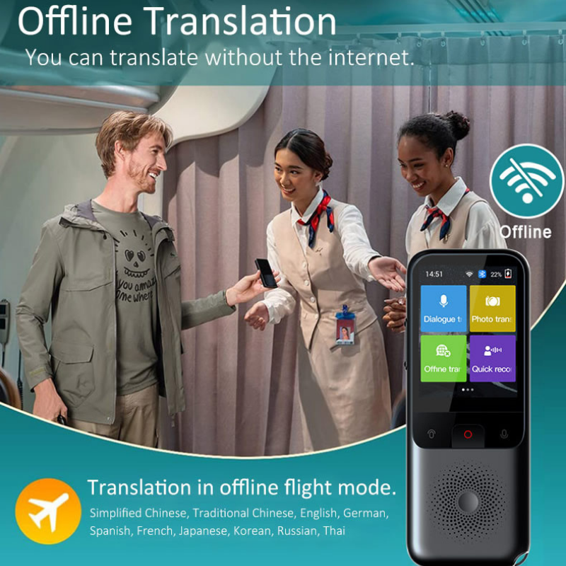 Portable T11 Voice-to-Voice & Text Translation Device Featuring 138 Nations' Dialects