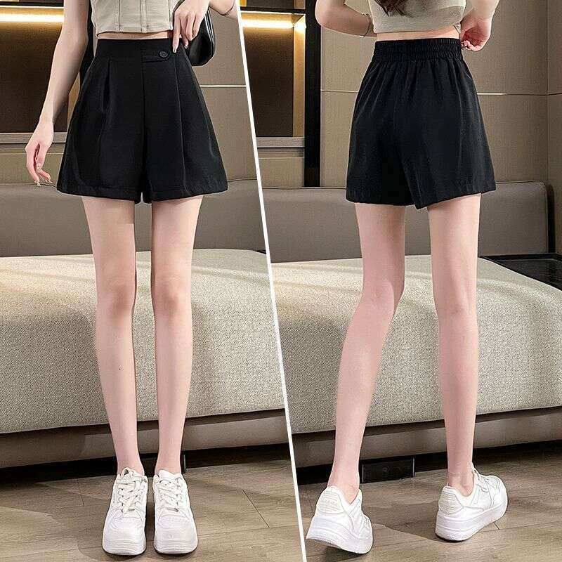 Brown Suit Shorts For Women, Summer Thin High-Waisted Slimming Loose Wide-Leg Pants, Versatile Petite Cool Casual Pants B5