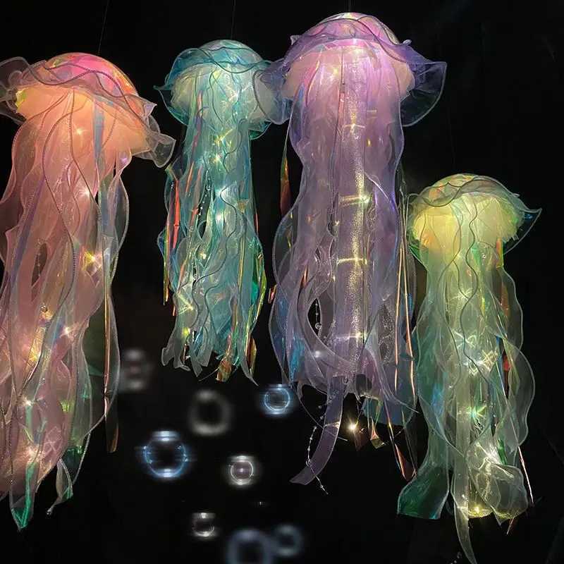 Jellyfish Lamp Portable Lantern Kids Children Bedroom Hanging Night Light Under The Sea Colorful Mermaid Ocean Party Home DecorXJ250710