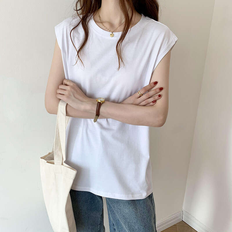 White Sleeveless Women Loose Fit Summer New Fashion Black Tank Top T-Shirt For Students Outerwear Ins B5