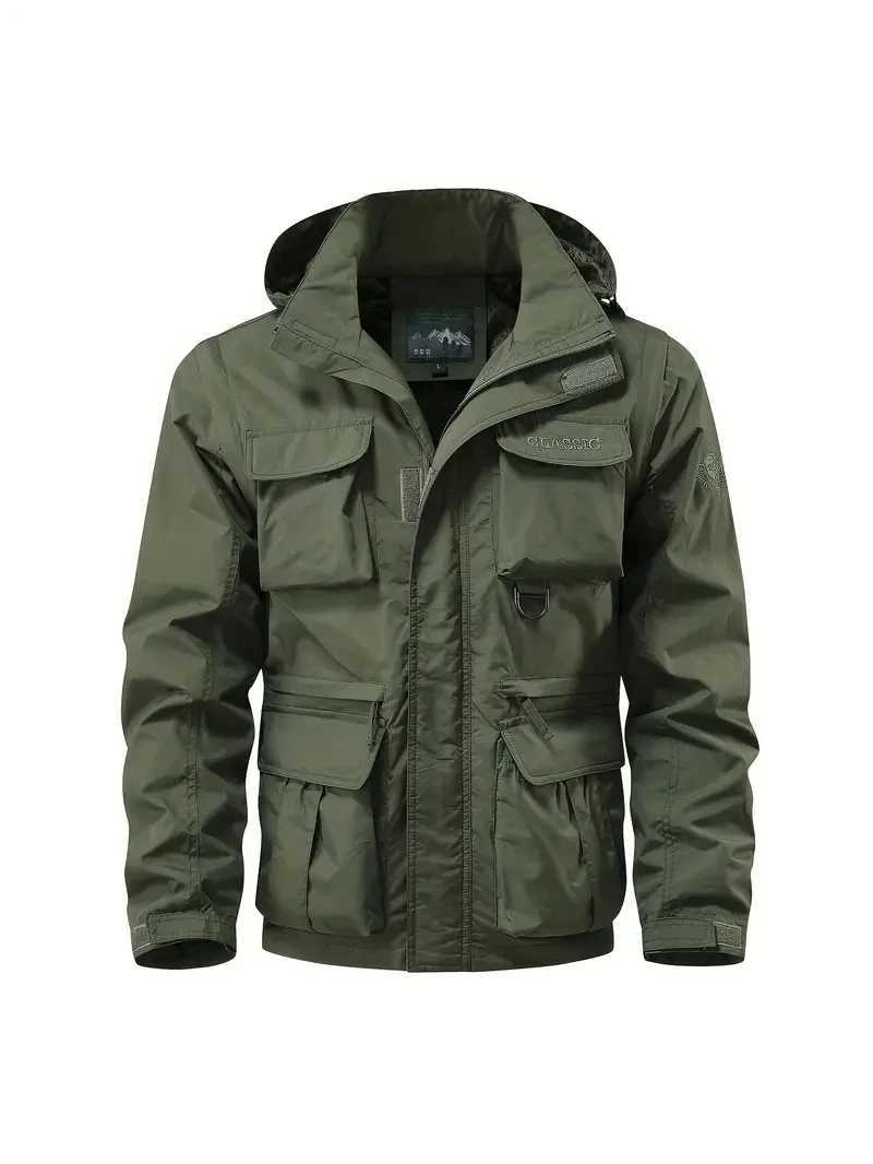 Detachable Windproof Sleeved Hooded Jacket Suitable for Outdoor Activities Mens Casual Waterproof Multi Pocket Jacket Vest W250809