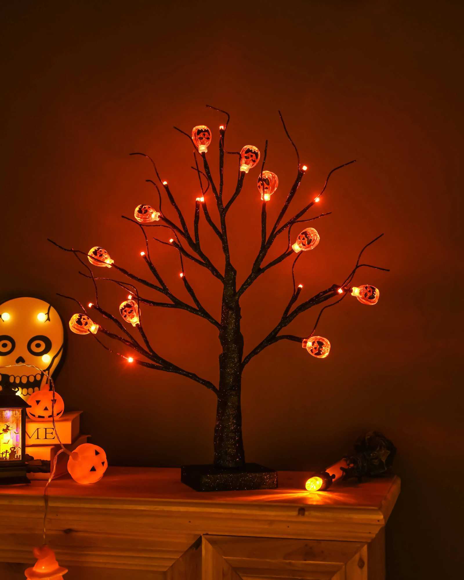 45CM Halloween LED Decoration Tree Cover with DIY Black Branches Pumpkin Light Tabletop Home Indoor Decor XJ250710