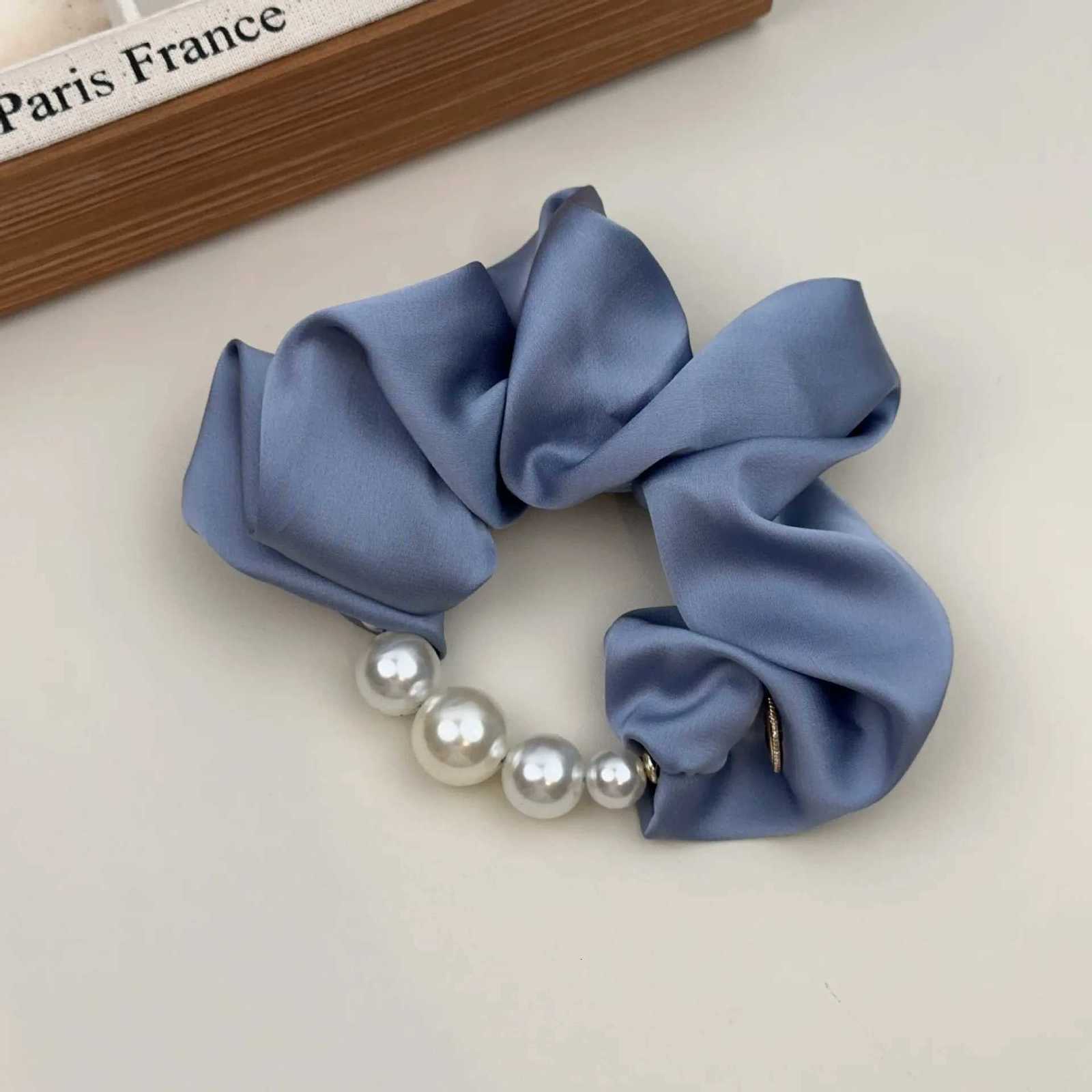 Elegant Lady Shiny Silk Pearl Elastic Hair Band Bracelet Scrunchies Expensive High Quality Solid Color Satin Hair Ties Head Wrap Y250711