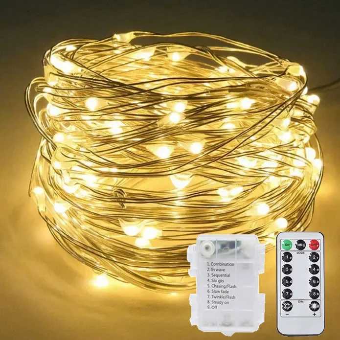 10M LED Fairy Silver Wire String Light Battery Box with Remote Control Wedding Garland Lamp Christmas Home Party DecorationXJ250710