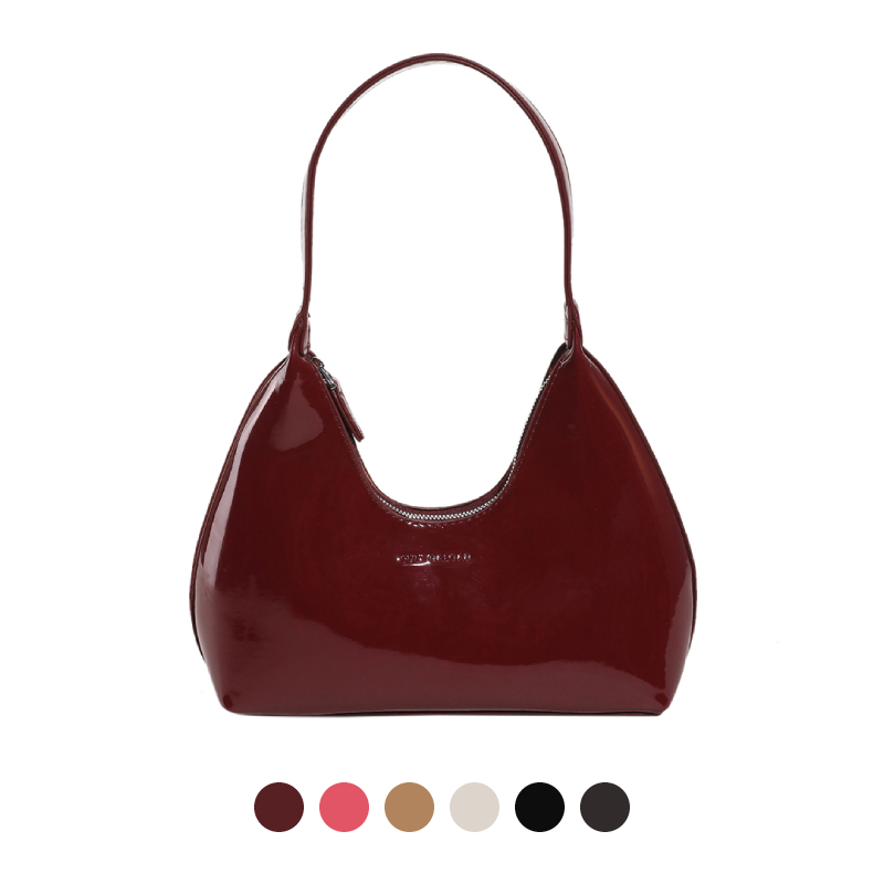 Y2k Patent Leather Tote Bag For Women French Wine Red Shoulder Bag Versatile Crescent Armpit Bag Hobo Purses