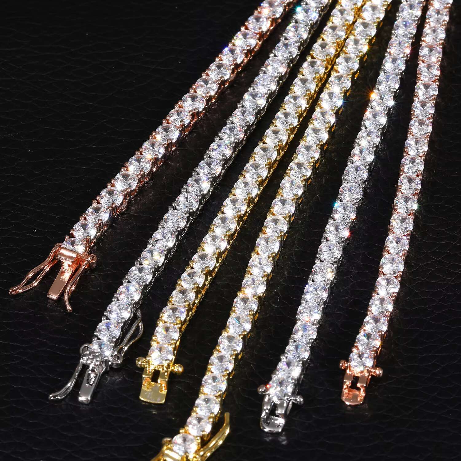 Fashionable Men Women Jewelry Wholesale White Gold 3mm-5mm Brass Micro Paved 5A CZ Diamond Classic Tennis Chain