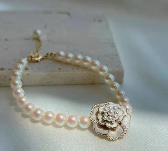 Vintage White Camellia Flower Bracelets For Women Elegant Double Layer Simulated Pearl Beads Chain Bracelet Jewelry 250711
