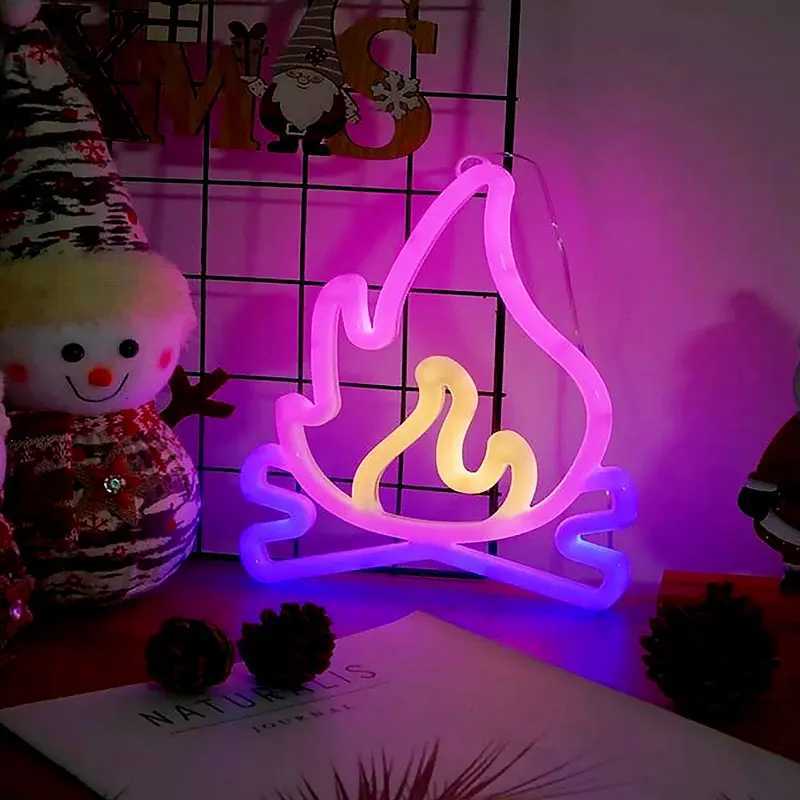 Flame Shaped Neon Signs with Base LED Light Atmosphere Lighting for Wall Night Lamp for Birthday Party E-sports Room Decoration XJ250710