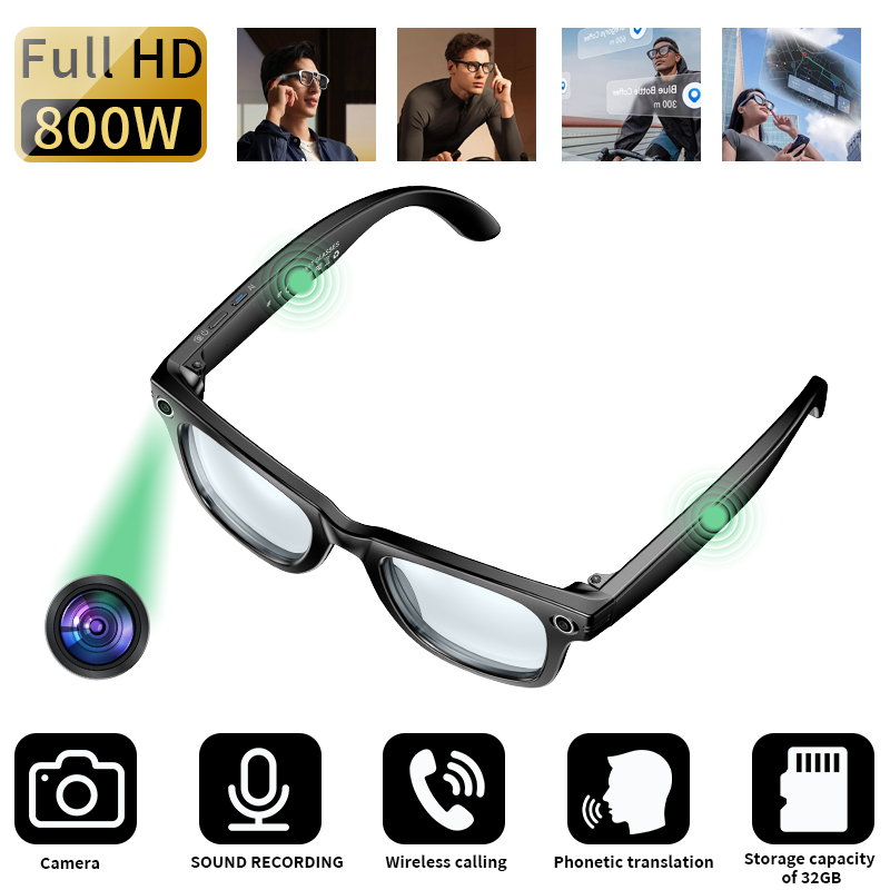 LIGE Camera Smart Sunglasses Video Recording AI Photo Recognition Eyeglasses Wireless Call Glasses Sports Headphones AI smart glasses Touch control