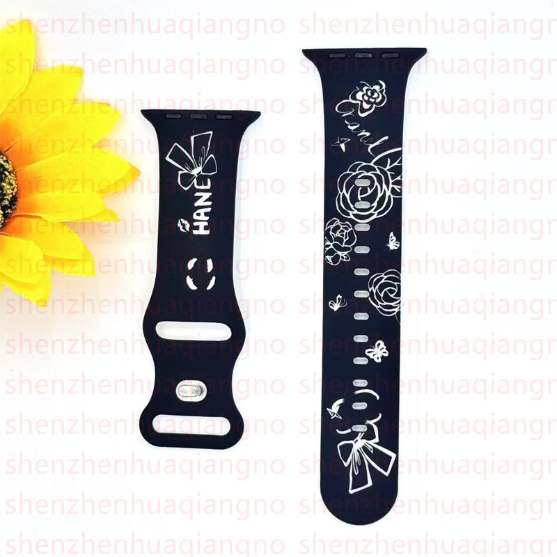 Designer Flower Engraved for Apple iwatch 10 9 8 7 5 6 SE Ultra 2 Series Band 46mm 42 mm 49mm 38mm 40mm 44mm 41mm 45mm Liquid Silicone Watch Strap Wri