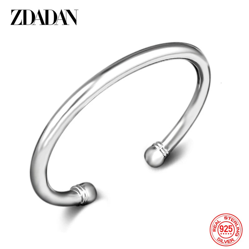 ZDADAN 925 Sterling Silver Simple Double Beads Open Cuff Bracelet Bangle For Women Wedding Jewelry Party Gifts 250707