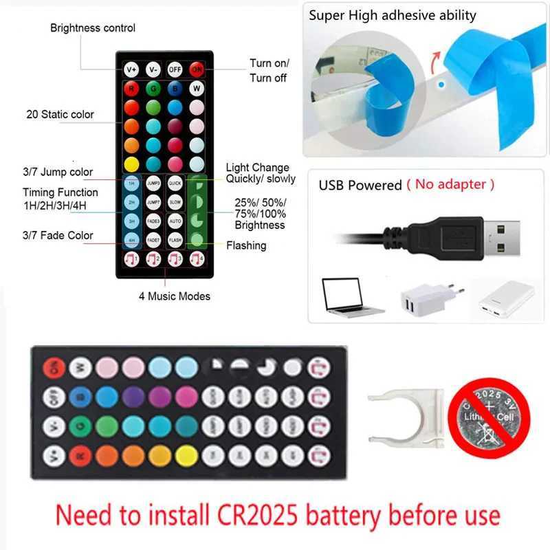 3.28FT-98FT LED Strip Lights RGB 5050 Infrared 44 Key Controller Sync Color Changing Luminous LED String for Garden Home Decor XJ250710