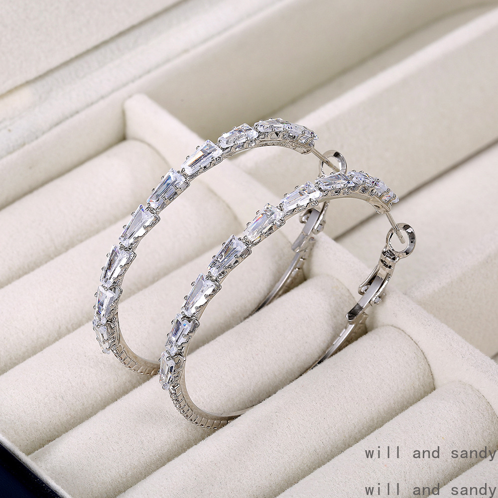 Big Cubic Zircon Hoop Earrings Huggie Gold Sterling Silver Plated Diamond Flower Water Drop Heart Ear Rings Cuff for Women Wedding Bridesmaid Birthday