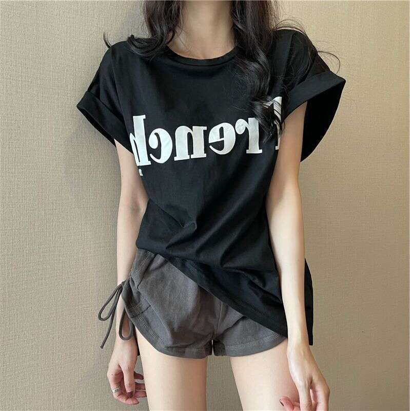 New Trendy Ins Super Popular Slimming Off-Shoulder Sweet Cool Short Sleeve T-Shirt Loose Women's Summer Student Top Fashion B5