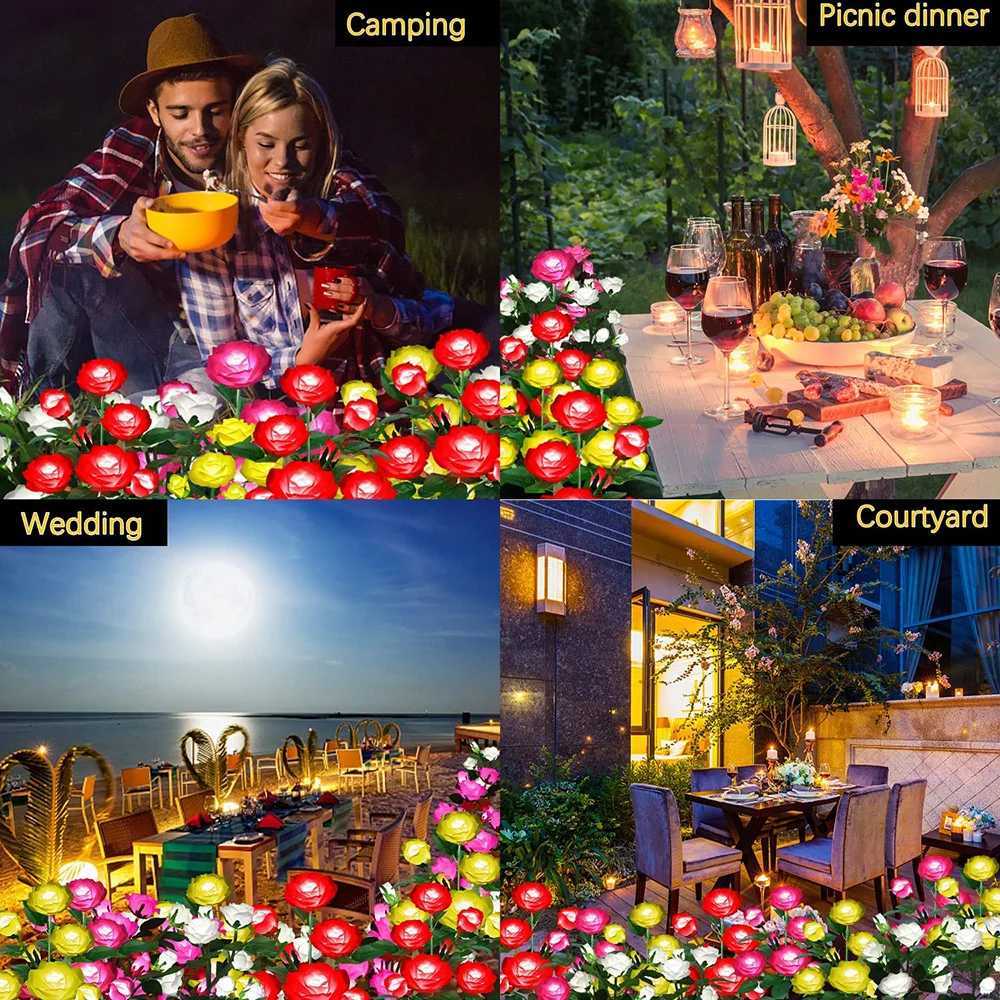 5 Heads Solar Lights Outdoor Decorative Solar Garden Lights Rose Flower Lawn Lamp for Yard Patio Garden Decor XJ250710