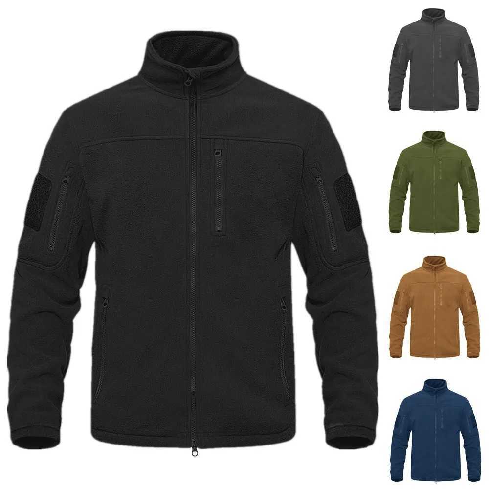 Mens Fleece Jacket Soft Warm Windproof Stand Tactical Collar Full Zip Outerwear Hiking Outdoor Work Mountaineering Jacket W250711
