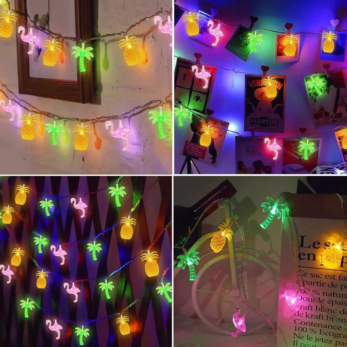 1PC 10/20 LED Flamingo Pineapple Palm Tree String Lights Battery Operated Tropical Beach Hawaiian Fairy Atmosphere Lights XJ250710