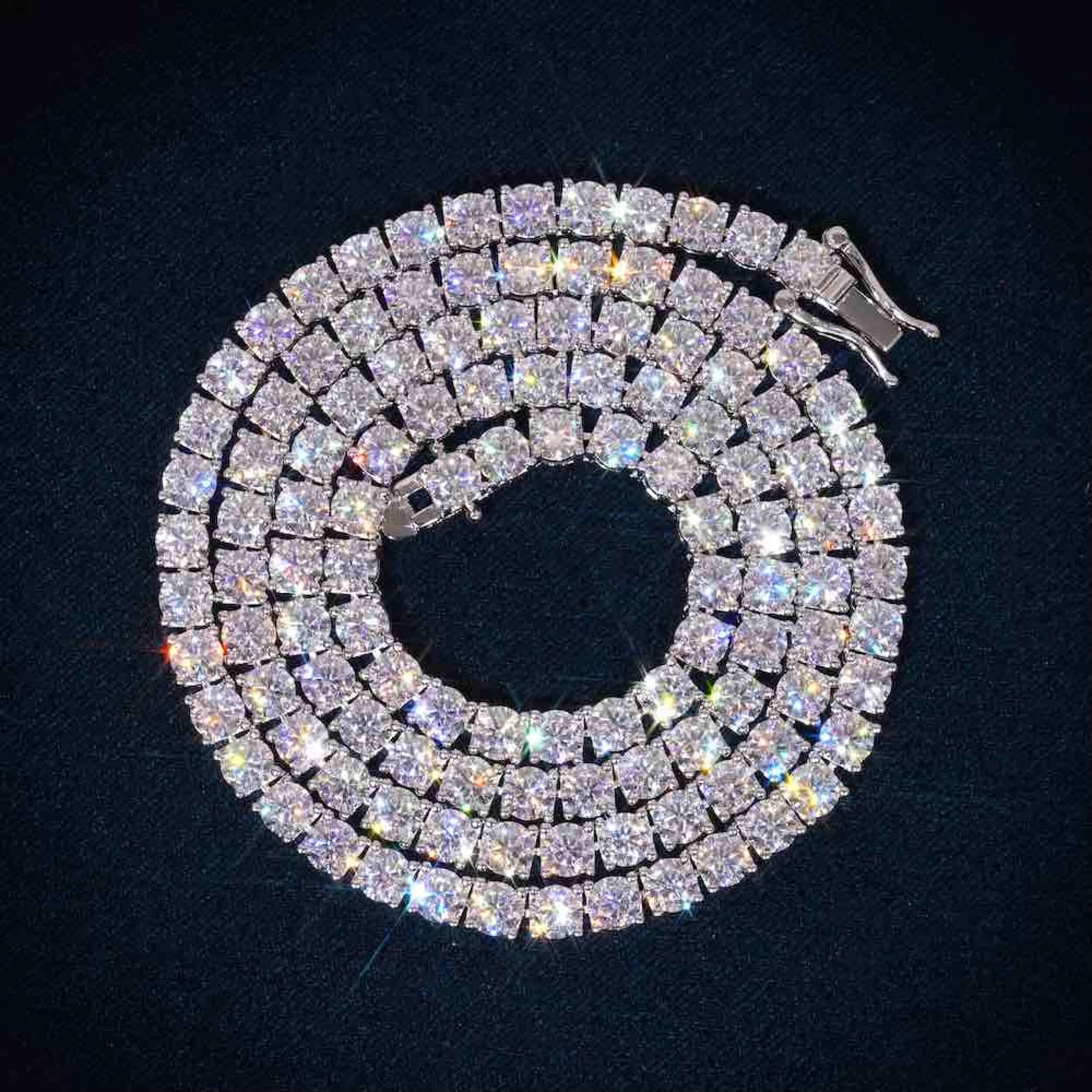 4MM VVS Moissanite Tennis Chain 925 Sterling Silver GRA Certified Passes Diamond Tester Gift for Men and Women VVS1 Clarity