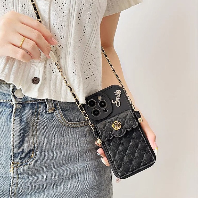 16 Quilted Small Fragrance Camellia Card Holder Compatible with iPhone 15 Pro Max Apple 13 Phone Case 11 Crossbody 14 250711