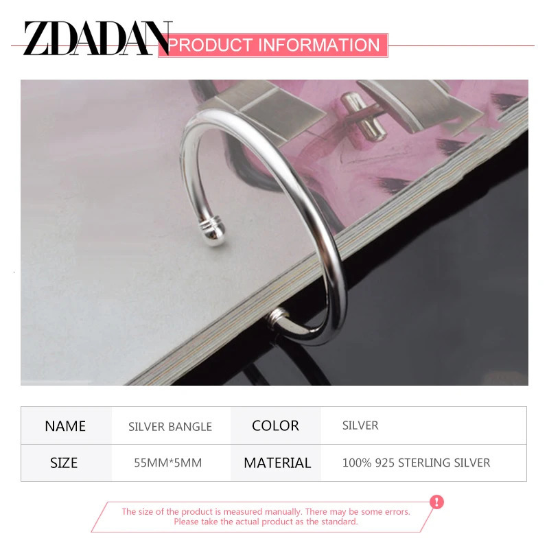 ZDADAN 925 Sterling Silver Simple Double Beads Open Cuff Bracelet Bangle For Women Wedding Jewelry Party Gifts 250707