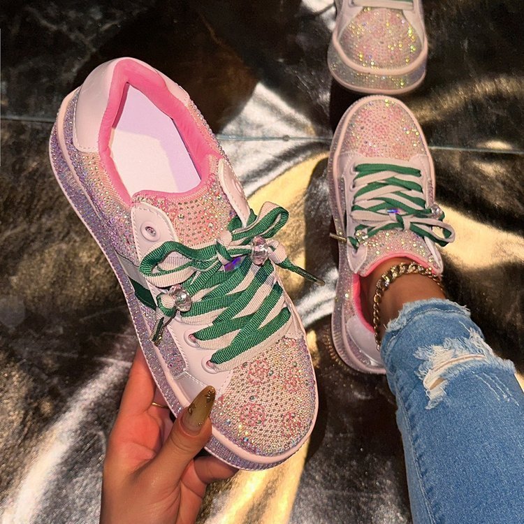 Full Diamond Thick Sole Sneakers for Women Spring Color Block Embroidered Large Size Casual Sports Shoes for Women 250711
